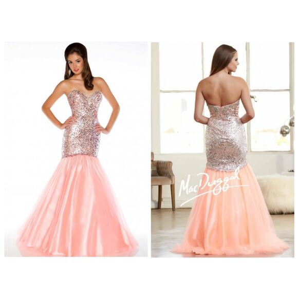 MacDuggal Mermaid Sweetheart Sequin Bead Peach Tulle Trumpet Dress Ball Gown✨️6 - Picture 3 of 16